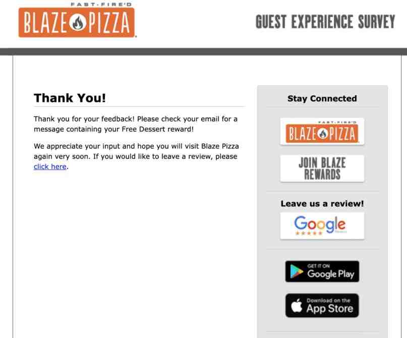 Blaze Pizza Survey rewards