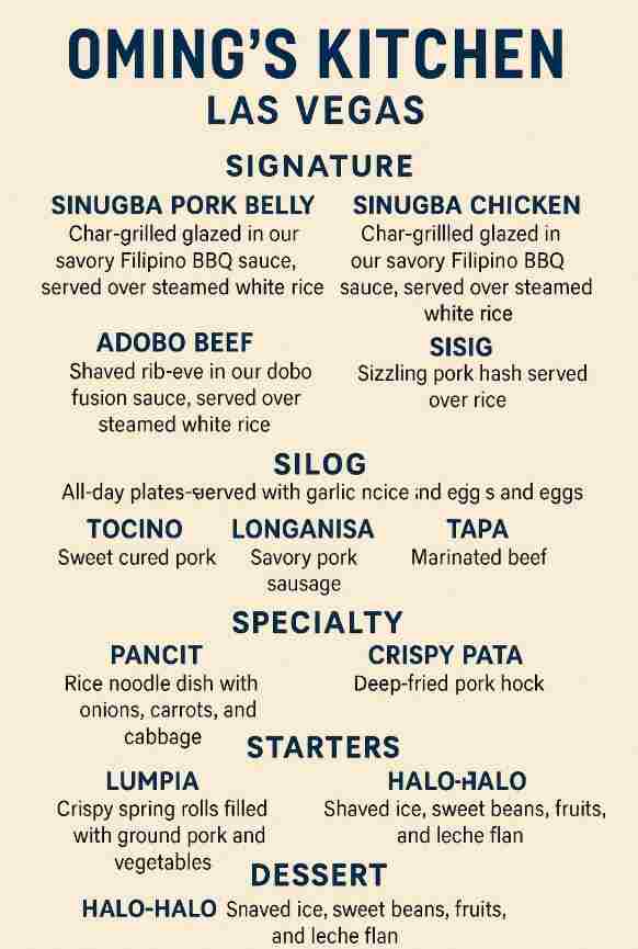 Oming’s Kitchen Menu